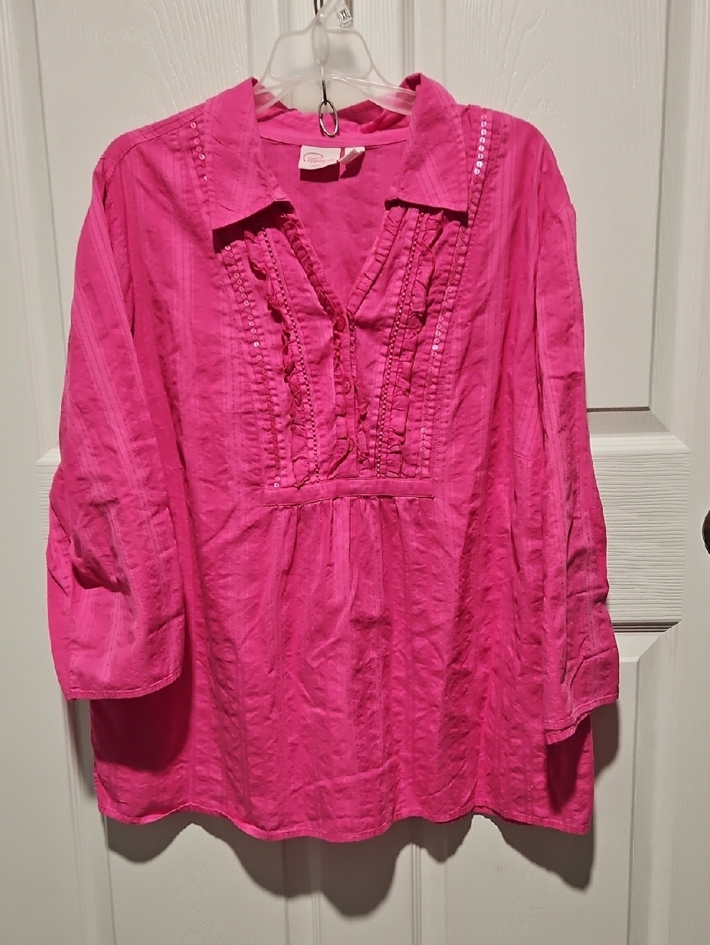 Pappagallo Hot Pink V-Neck Pintuck Tunic